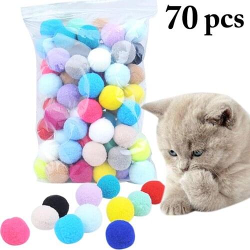 70 Pcs Cute Funny Cat Toys Stretch Plush Ball Soft Colorful Cat Toy Ball Interactive Cat Toys Kitten Toys Chew Toy