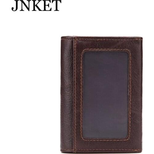 JNKET Fashion Mini Mens Wallet Genuine Leather Clutch Wallet Billfold Card Holder Short Wallets Coins Purse
