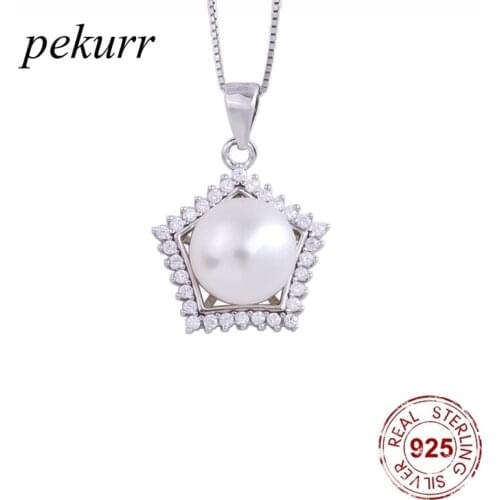 Pekurr 925 Sterling Silver Crystal Lace Star Natural Freshwater Pearl Necklaces For Women Geometry Pendants Choker Jewelry