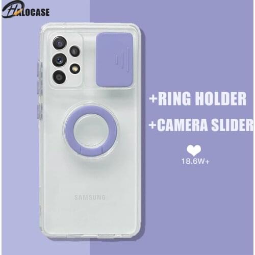 Camera Cover Slider Transparent Case For Samsung Galaxy A32 5G A12 A52 A72 A 12 72 S21 Plus Soft Silicone Bumper Lens Protection