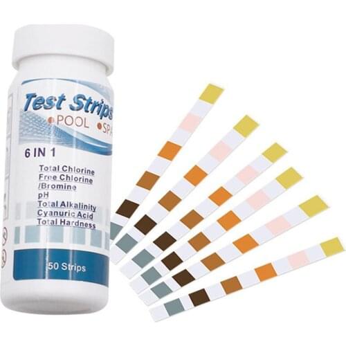 50Pcs/Bottle 6 In 1 Multi-functional Swimming Pool Test Strips Chlorine Bromine PH Alkalinity Hardness Cyanuric Acid Test Strips
