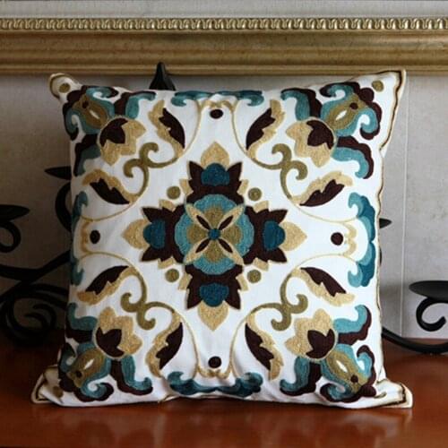 100% Cotton Floral Embroidery Cushion Cover Geometric Decorative Sofa Throw Pillows Covers 45X45cm Pillowcases Home Decor