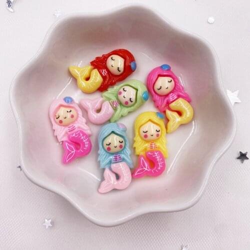 New Resin Colorful Princess Girl Mermaid Flatback Figurines Cabochon Scrapbook DIY Craft Home Decor Accessories OH63