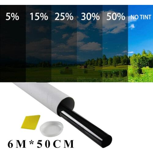 6M x50CM VLT Black Car Window Foils Tinting Film Roll with Tube Package Auto Home Window Glass Solar UV Protector Sticker Films