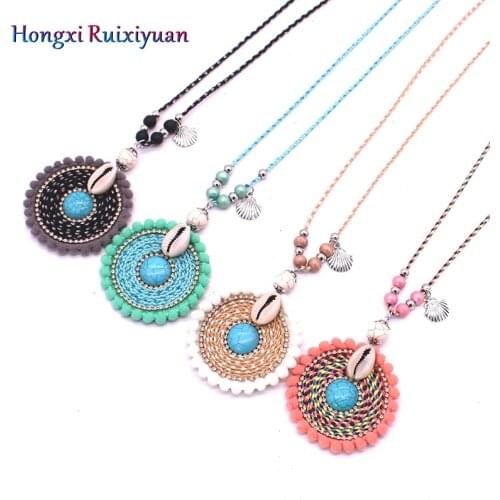 Pendant necklace bohemian shell crystal wool ball lace beaded ladies necklace shell crystal friendship color necklace jewelry