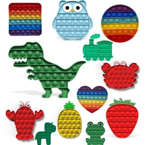 Animal Shape Push Bubble Pop For Fidget Toys Pack Its Rainbow Square Antistress Popins Figet Toys Squishy Pops Reliver Stress