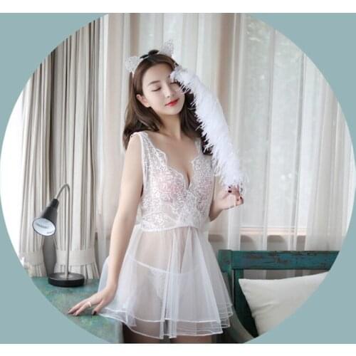 Sexy Lace Dress Sexy New Women Vestido Mini Dress Vestidos Womens Nightgown Sleepwear Womens Clothing Though Ladies sleep wear