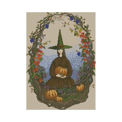 Seasons Witch-Autumn Witch Counted Cross Stitch 11CT 14CT 18CT DIY Chinese Cross Stitch Kits Embroidery Needlework Sets