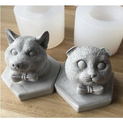 Silica gel silicone molds animals head candle mold Aroma Plaster 3D Decoration Car gentle cat Akita dog Mold DIY soap moulds