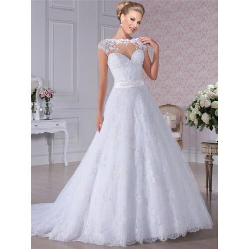 Scoop Neck Short Sleeves A-Line Wedding Dresses Beaded Sequins Bridal Gowns Princess Custom Made Formal Long Women Marriage