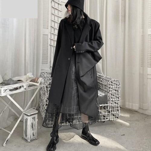 GetSpring Women Trench Coat Pleated Ruffles Irregular Ladies Windbreaker Full Sleeve Loose Casual Long Female Tops Autumn 2021