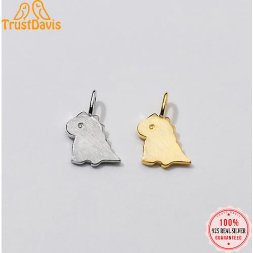 TrustDavis Real 925 Sterling Silver Personality Fashion Sweet Dinosaur Charm Pendant Handmade DIY Accessories Wholesale DZ47