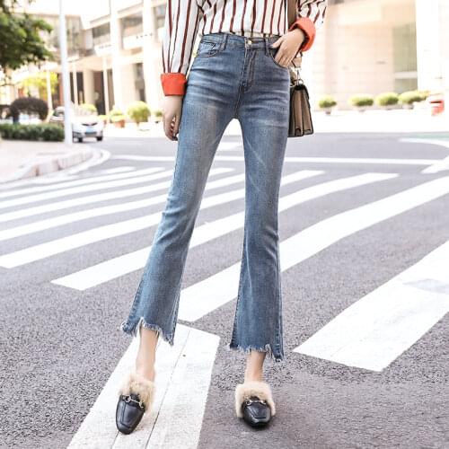 2021 Spring Women Casual Solid Flare Jeans Female Vintage High Waisted Straight Trouser Lady Vintage Plus Size Denim Pants T07
