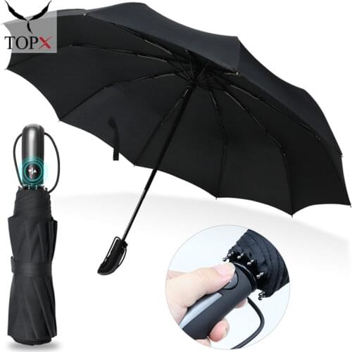 Wind Resistant Three Folding Fully-Automatic Women Umbrella Rain Men Auto Luxury Business Umbrella Black Coating 10K Parasol