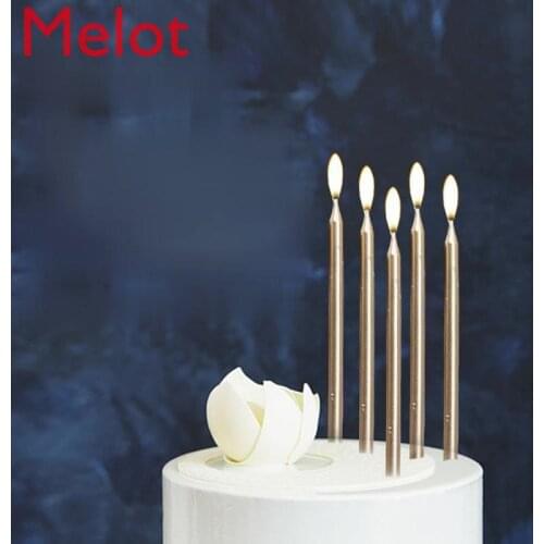 Bright Golden Silver Slim Pencil Birthday Candle Electroplated Pearlescent Creative Romantic Birthday Party Candle 6 PCs