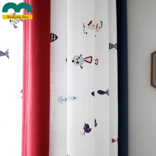 Embroidery Curtains for Childrens Room Imitation Cotton Linen Boys Girls Kids Bedroom Living Room Cartoon Window Curtain