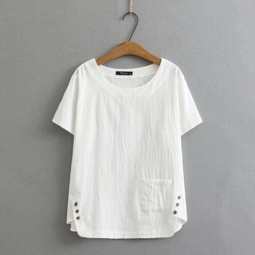 Plus size button white pink yellow cotton women T-shirt 2021 fashion summer t shirt short sleeve O-Neck ladies tee shirt femme