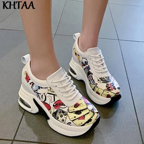 Womens Graffiti Sneakers Autumn Women Thick-soled Platform Height Increasing Lace Up Casual 2021 Comfortable Fashion Shoes