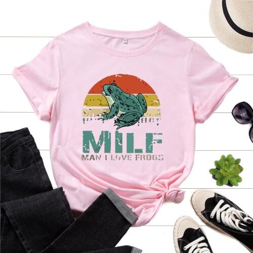 Women Summer 100% Cotton Tshirts Cute MILF Frog Graphic Plus Size 5XL Tee Shirt Female Casual Fashion Tops O-neck Short Sleeve