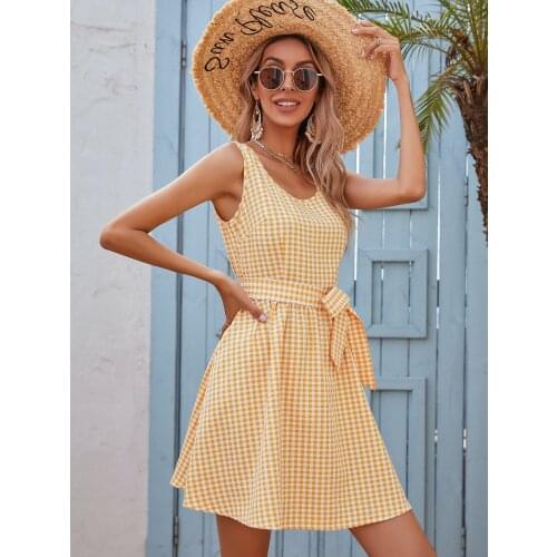 DIFIUPAI Elegant Lady Strap Skirt Tea Break Plaid Sleeveless Dress Women Trim O-neck Holiday Skirt High Waist Kilt Party Evening