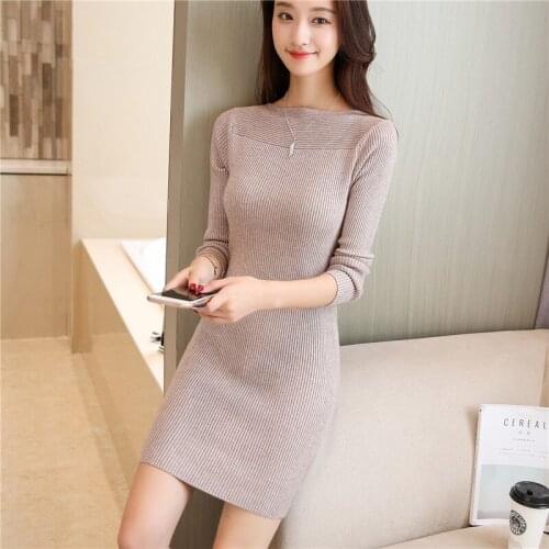 In winter 33 new Korean long sweater slim dress elastic collar shirt F1986
