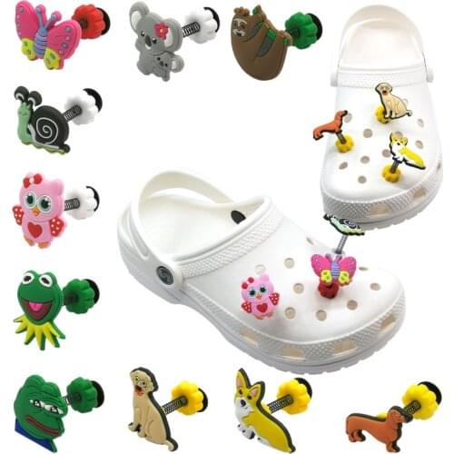 1-10pcs Cute Animals Dog Corgi PVC Standing Shoe Decoration Spring Shoes Charms Shaking Accessories For Boys Girls Kids Gift