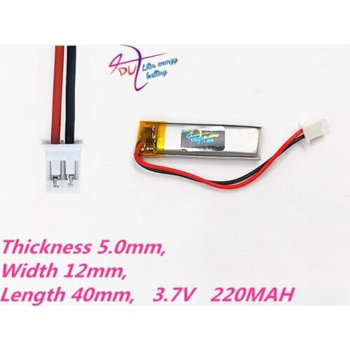 10 pcs 3.7V 220mAh Lithium Polymer LiPo Rechargeable Battery 501240 JST PH 2.0mm 2pin For Mp3 bluetooth headphone smart watch