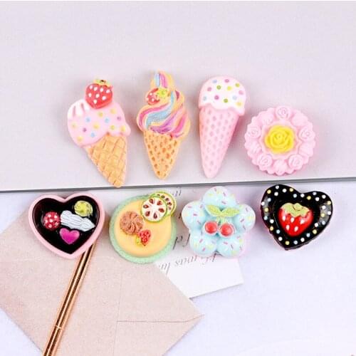 10pcs Planar Resin Crafts Imitation Ice Cream Cake Food Toys Cream Glue Material Handmade Embellishments Diy Accessories
