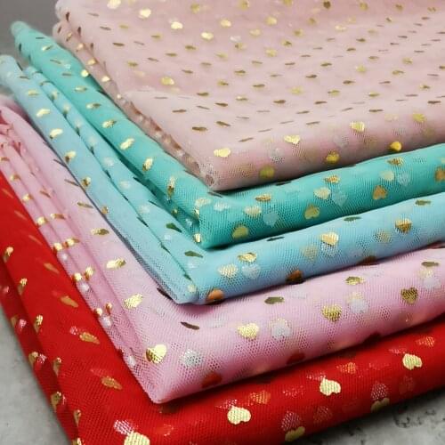 150*100cm Hot Stamping Hearts Mesh Tulle Fabric Net Tulle Party Decoration Baby Girl Skirt DIY Handmade Sewing Material