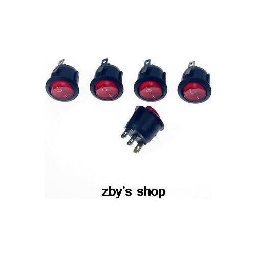5PCS SPST On-Off Red Light Illuminated Round Rocker Switch 6A/250V 10A/125VAC