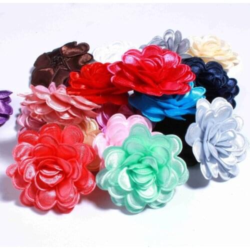 60PCS 3.8CM 1.5" Fashion Mini Shiny Solid Fabric Flowers For Hair Clips Edge Hard Hair Flower For Hair Accessories