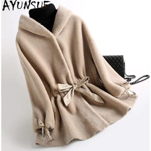 AYUNSUE Sheep Shearing Winter Coat Women 100% Wool Real Fur Jacket Hooded Autumn Woman Parkas Korean Clothes Women 2020 KJ5441