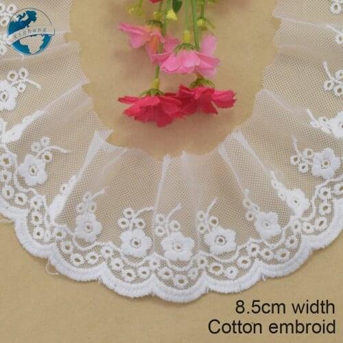 8.5cm white cotton embroided lace ribbon guipure trim wedding decoration DIY Accessories dolls lace african lace applique#3910