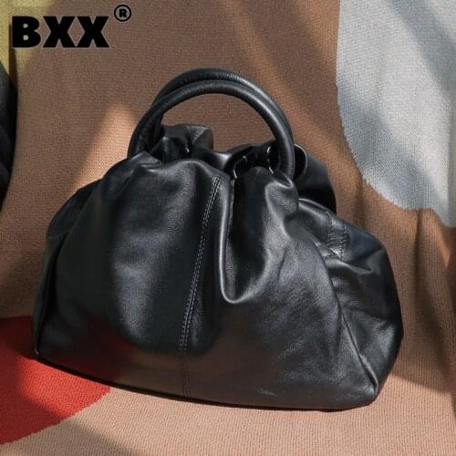 [BXX]Genuine Leather Crossbody Bags For Women 2021 Spring New Pleated Shoulder Messenger Shell Bag Female Travel Handbags HK900