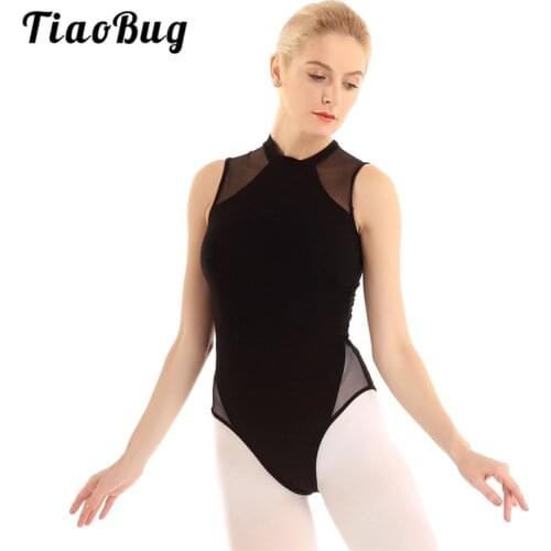 TiaoBug Adult One-piece High Neck Sleeveless Mesh Splice Leotard Gymnastics Leotard for Women Tutu Ballet Dance Costume Bodysuit