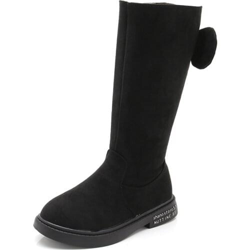 Kids Girls Boots Winter Mid-Calf Warm Girls Shoes Bowknot Side Zipper Fur Suede Childrens Little Princess Boots