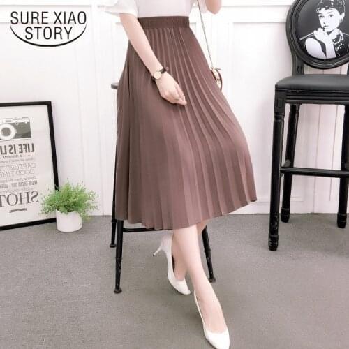 Solid Cotton Skirt High Waisted Skinny Large Swing Long Pleated Skirts Metallic Plus Size 3XL Midi Saia Black Midi Skirts 13288