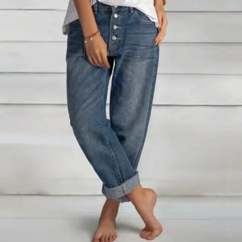 Womens New Fashion Vintage Blue Straight Pants 2021 High Waist Mom Wide Leg Denim Pants Oversize Overalls Loose Ladies Jeans