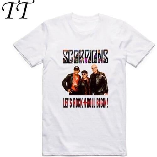 2019Fashion Men Print Scorpions T Shirt O-Neck Short Sleeve Metal Rock Band T Shirt Summer Streetwear Hip Hop Cool Top Tee Swag