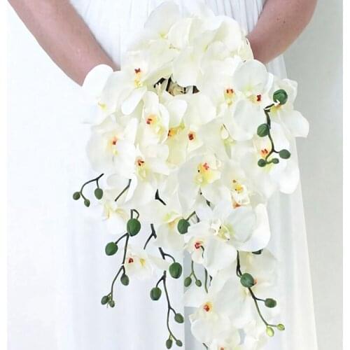Artificial Silk White Orchid Flowers High Quality Butterfly Moth Phalaenopsis Fake Flower for Wedding Home Festival Decoration