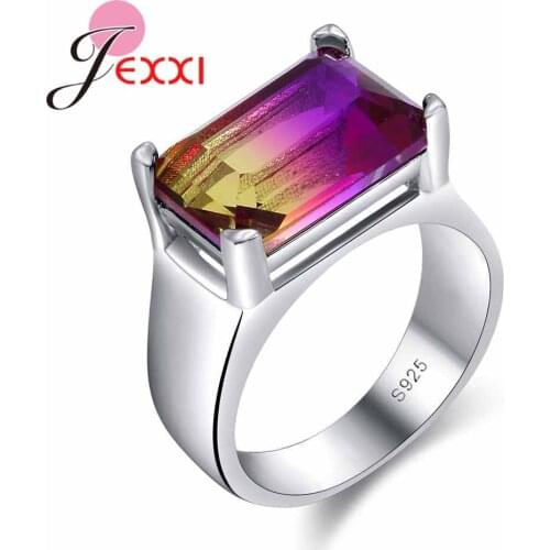 High Quality 925 Sterling Silver Ring Big Rectangular Cubic zirconia Party Cocktail Ring Gift For Women Wholesale Price