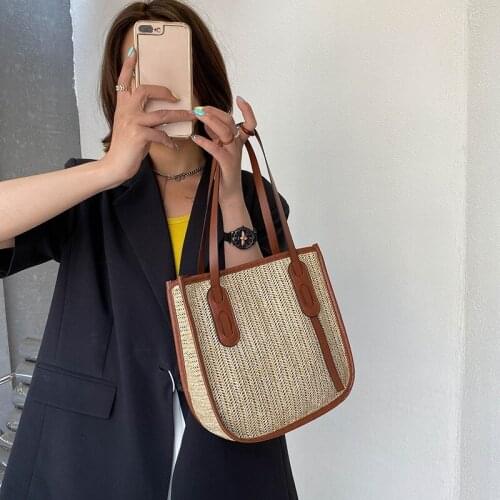 Brown Shoulder Bags Shopper Purses and Handbags Casual Tote Bag for Womens 2021 Summer New Canvas Bag Women Fashion Wallet Straw