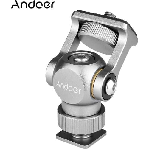 Andoer Video Monitor Mount Mini LED Light Bracket Holder Ballhead Aluminum Alloy Cold Shoe Mount 1/4Inch Screw for DSLR Camera