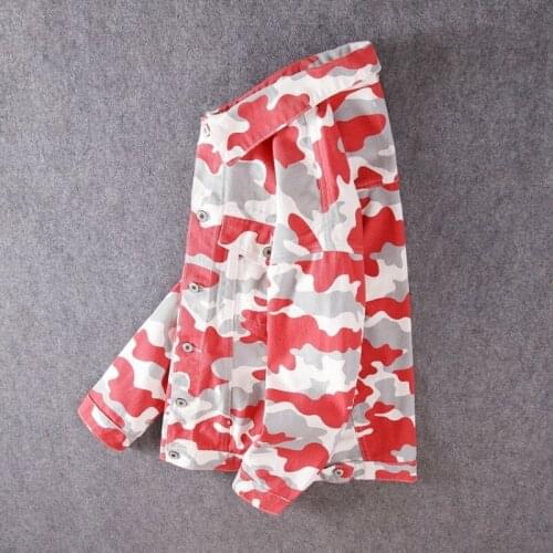 Spring Red Camouflage Denim Jacket Mens Slim Fit Long Sleeve Casual Outerwear Autumn Vintage Green Single Breasted Jackets Men