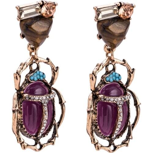 Fashion Cool Crystal Insect Synthetic Stone Cultured Drop Earrings For Women Halloween Vintage Party Jewelry