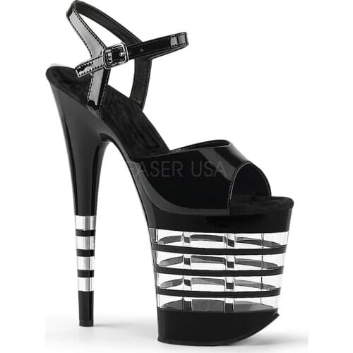 Fashion stage catwalk high heels, lacquered platform striped decorative sandals, sexy 20cm heels