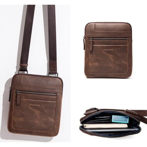 Bison Denim Vintage Genuine Leather Crossbody Bag Men Slim Male Shoulder Bag Small Travel iPad Bag Men Messenger Bags