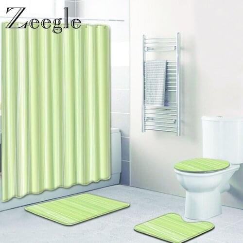 Zeegle Toilet Rug Set Waterproof Bathroom Shower Curtain Anti-slip Toilet Floor Rug Foot Mat Bath Decoration Rug Set Modern Mat
