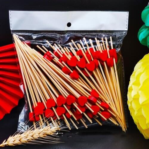 12cm 100PCS/BAG Disposable Bamboo Heart Skewers Fruit Dessert Cake Sign Cocktail Picks Cute Food Sticks Buffet Cupcake Party
