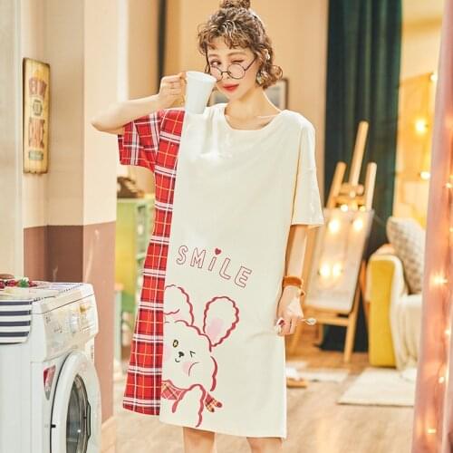 Plus Size Sleepwear Women Female Night Dress Summer Cotton Short Sleeve Long Pajamas Comfort Home Dresses Ladies Night Clothes